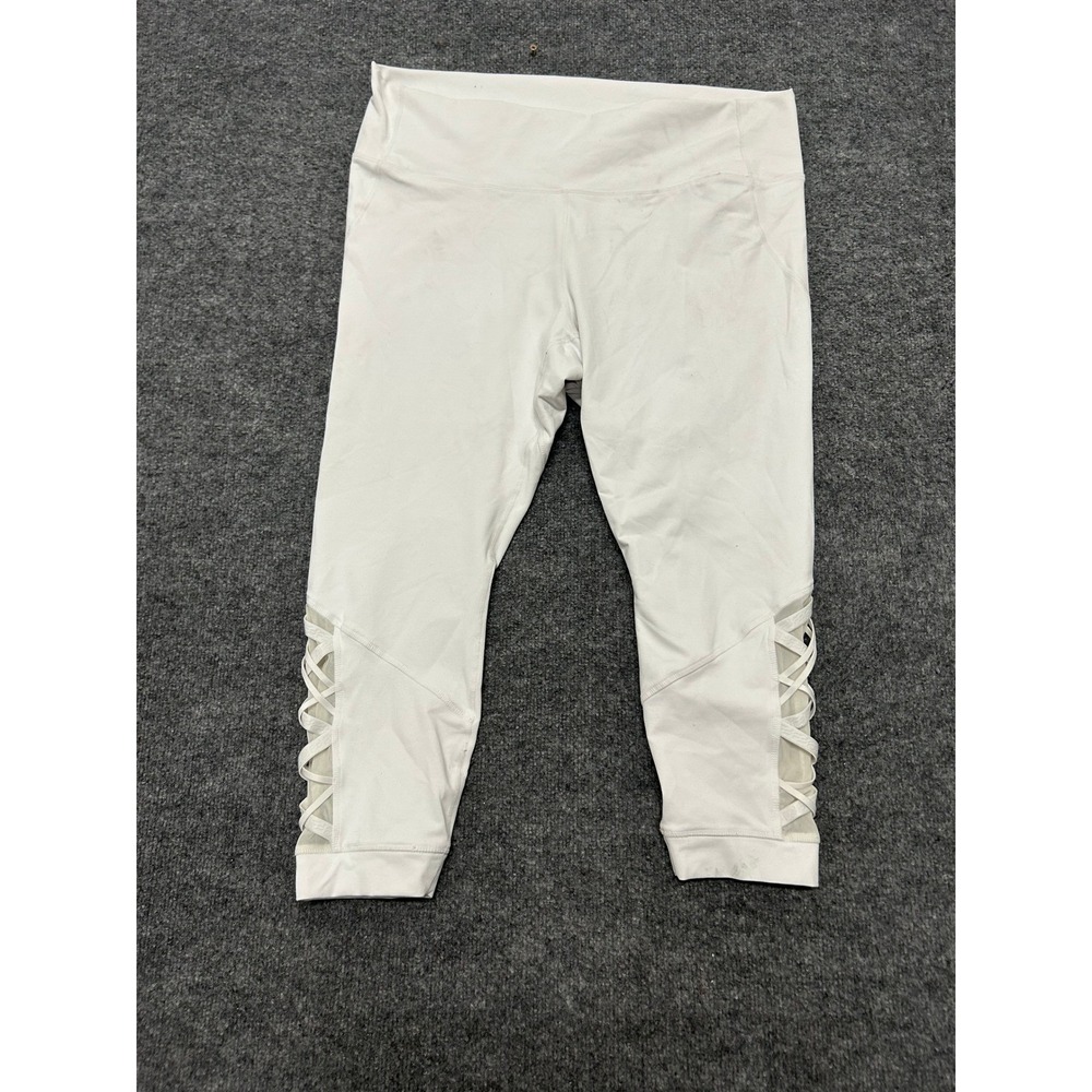 Fabletics Leggings Womens Size L White Powerhold Lattice Strappy Mesh Cropped
